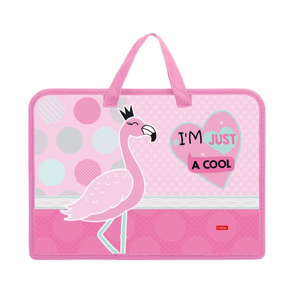 Папка для тетрадей Пластиковая А4ф Hatber 1 отделение с РУЧКАМИ на молнии -Фламинго-  в индив.упак. , 